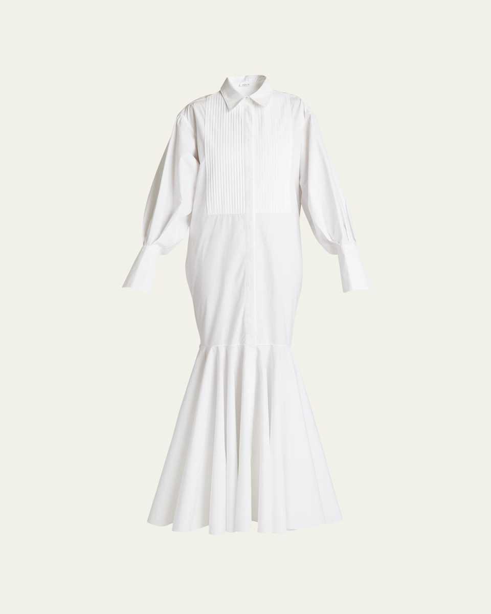 Pleated Bib Poplin Mermaid Maxi Shirtdress